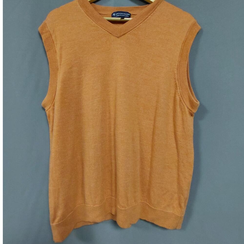 Hart Schaffner Marx Extra Wool Orange V-Neck Knit Vest Jacket Men Size XL